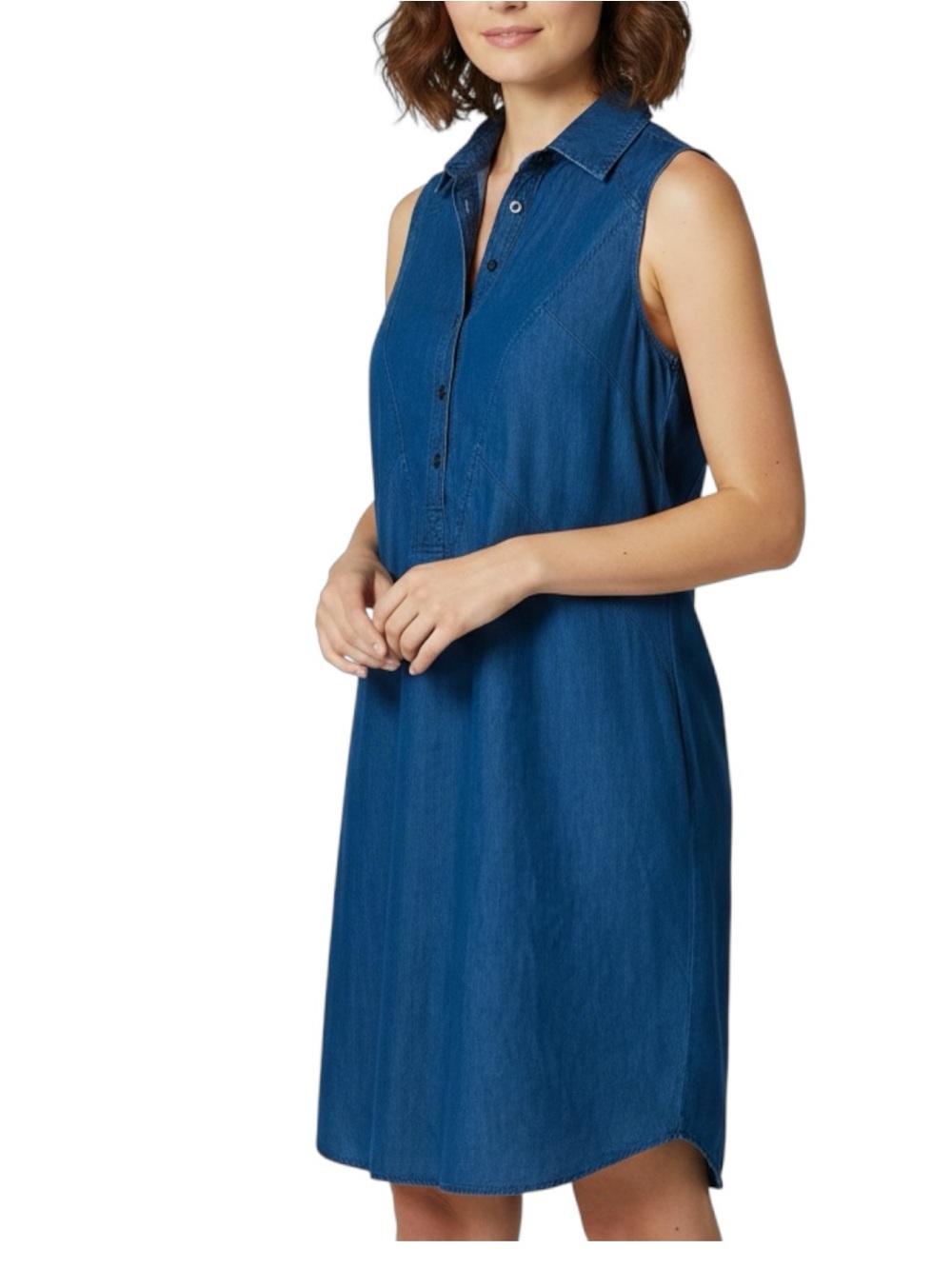 New York & Company Sz SMALL Sleeveless Cotton Blue Denim Collared Dress